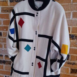 Vintage Steve Evans White Wool Eclectic Piet Mondrain Jacket